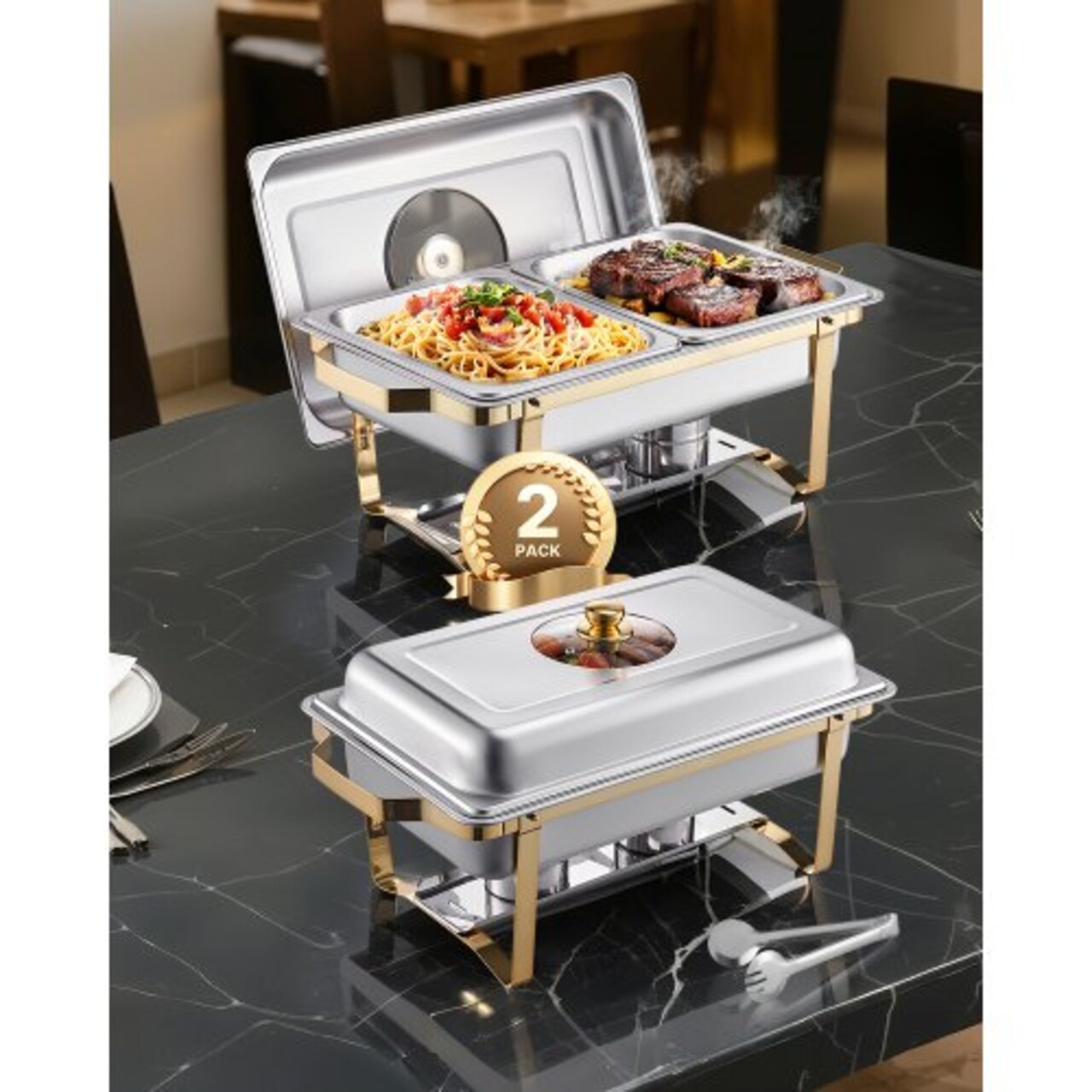 8 Qt Buffet Chafing Dish Stainless Steel Rectangular Server with Lid